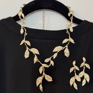 WHBM, gold tone, leaf necklace, and earring set